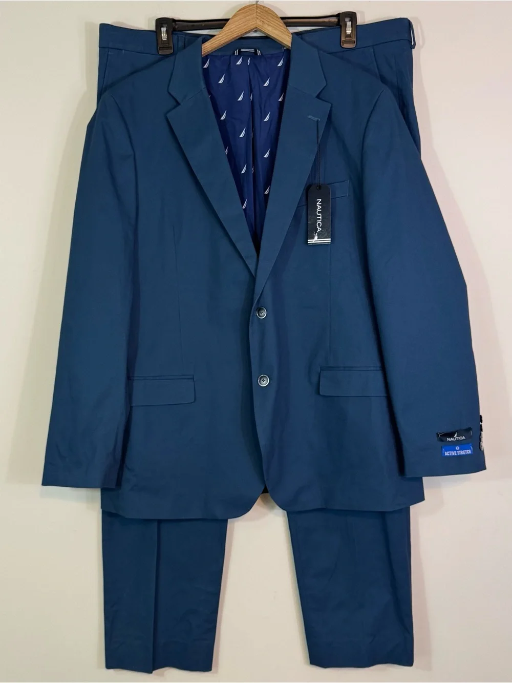 NAUTICA Modern-Fit Seasonal Cotton Stretch Suit Set Marine Blue 48L Blazer x 43W